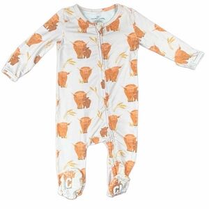 CADEN LANE Baby Highland Cow Print Footed Zipper Romper - 3-6M
